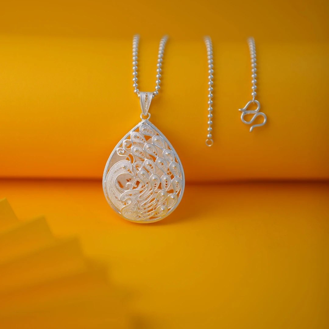 坠链均足银 【凤回头套链】黔喜银饰 镂空花丝民族风项链精美礼物