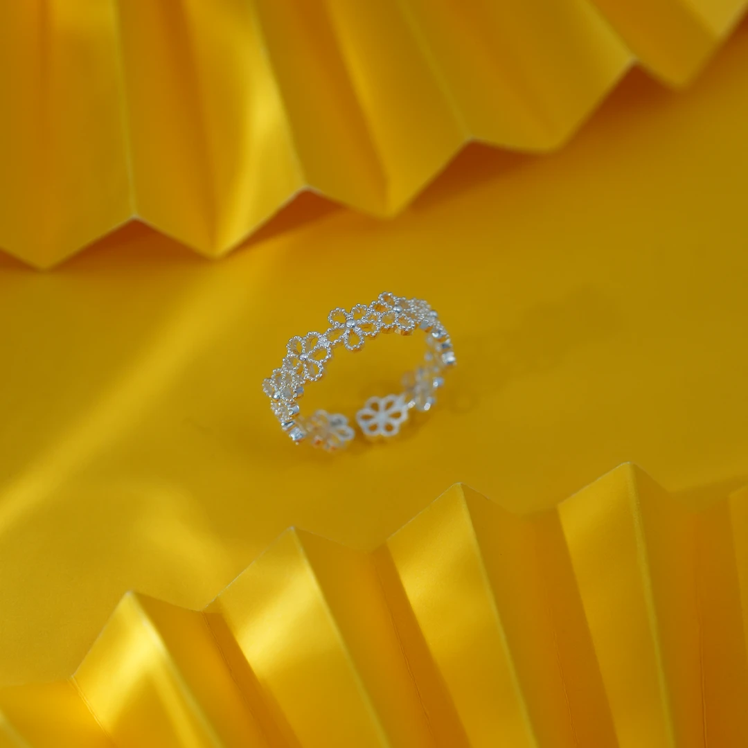 足银戒指 【花环戒指】黔喜银饰 足银开口可调节小众设计感戒指