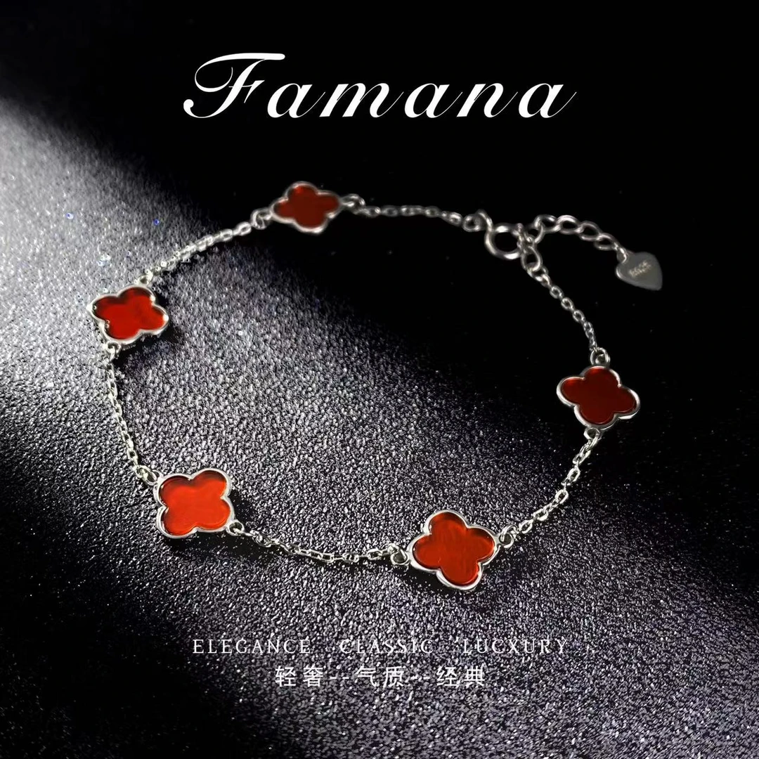 925银珐琅手链 轻奢气质经典四叶花手链简约时尚百搭（L398）