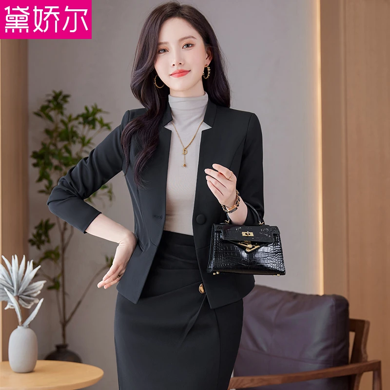 黛娇尔小个子西装外套女2025新款黑色长袖职业套装女正装女士西服