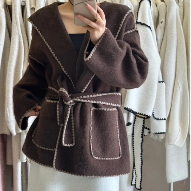 5015  秋冬新款洋气时尚腰带百搭针织外套