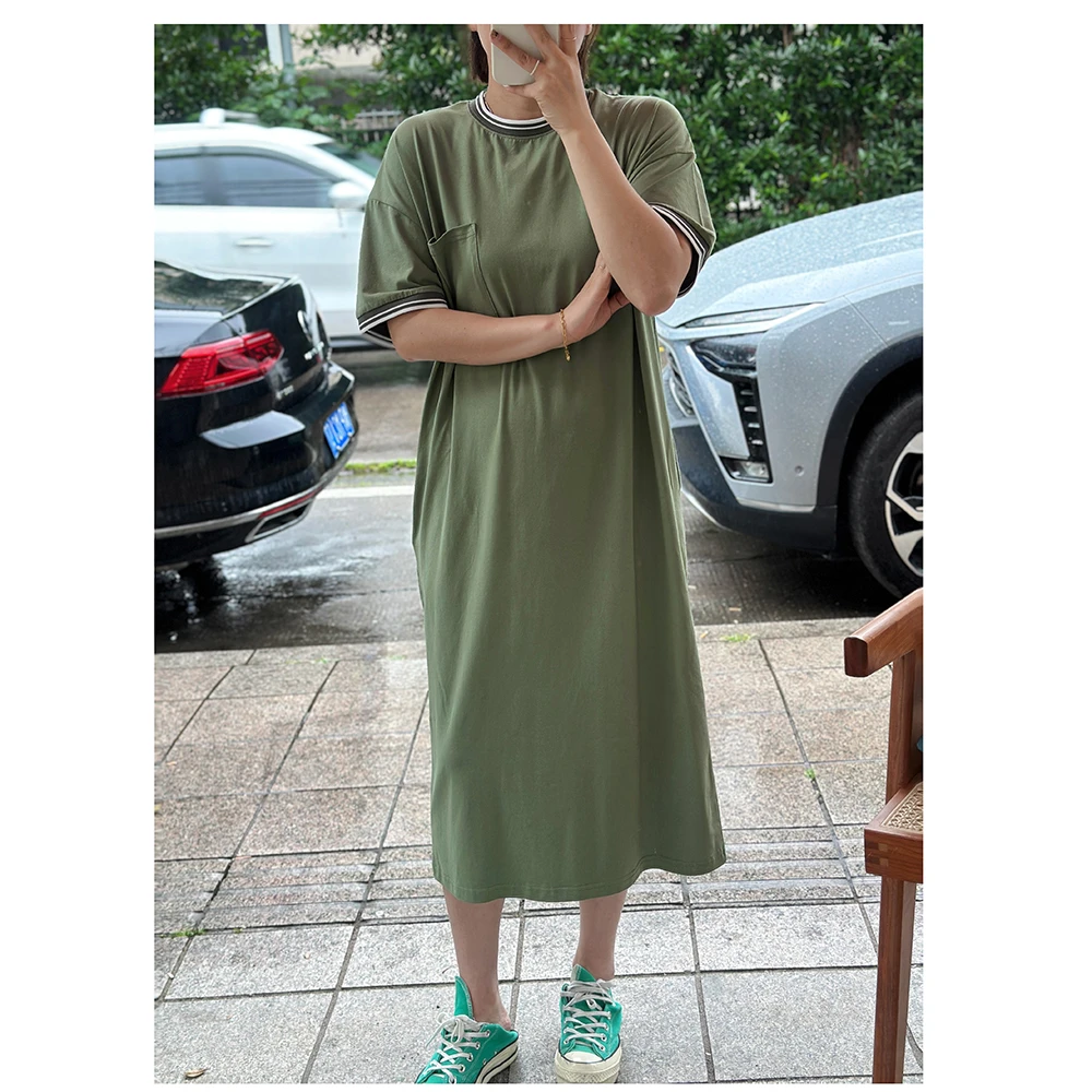 ZM982    夏季新款宽松中长款圆领短袖连衣裙女