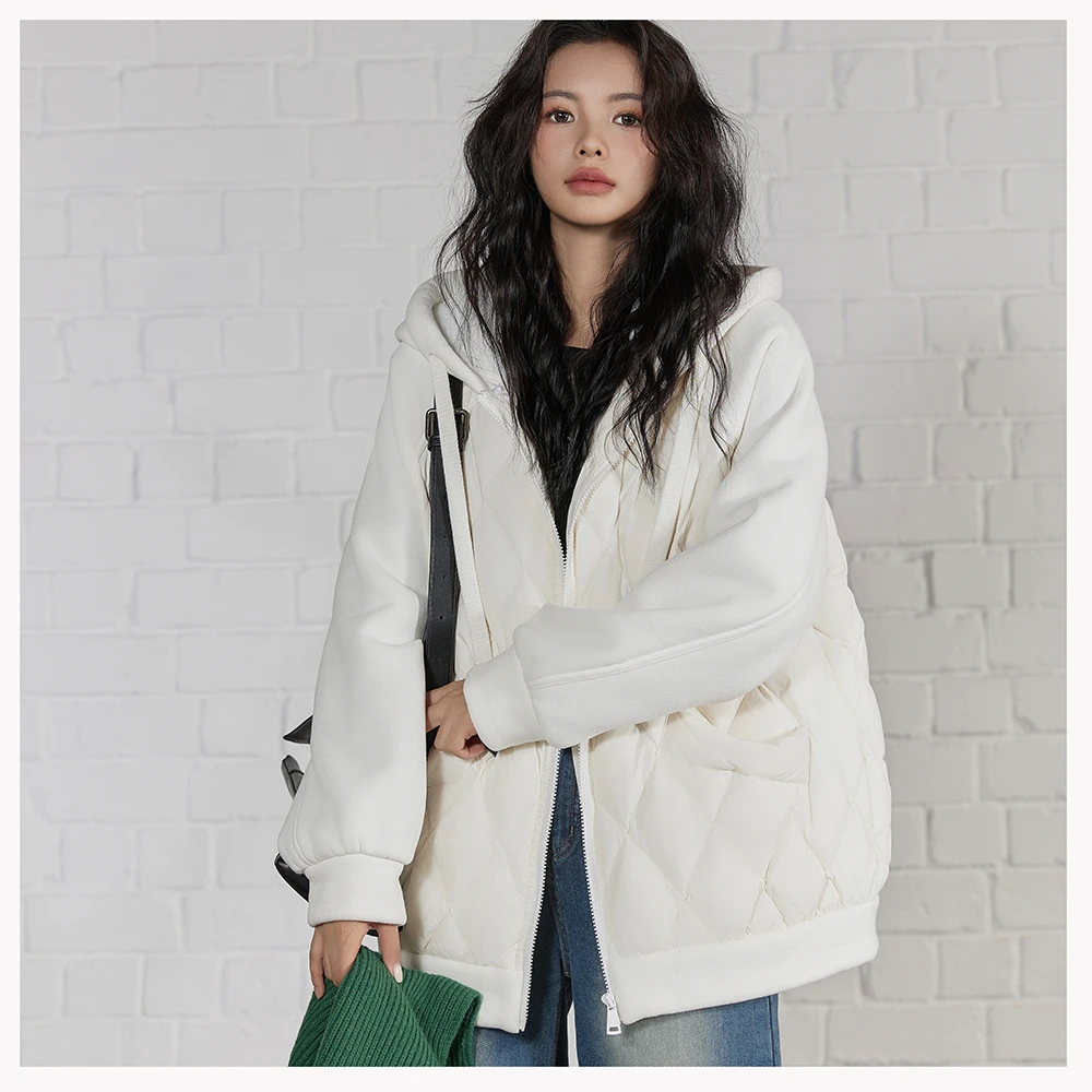 F2336  秋冬新款宽松连帽拉链羽绒开衫外套