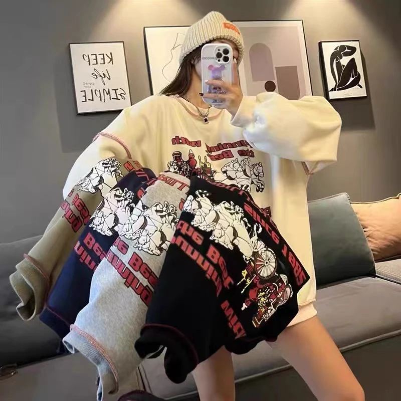 高品质新款情侣款休闲潮牌刺绣纯棉套头卫衣重磅纯棉长袖卫衣