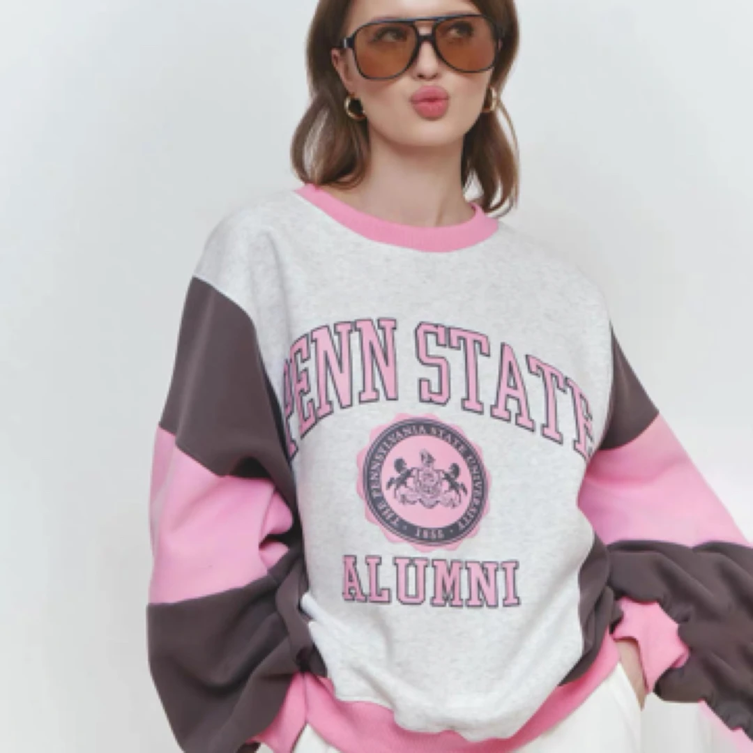 642高品质纯棉加绒加厚休闲字母宽松撞色拼接设计慵懒长袖卫衣