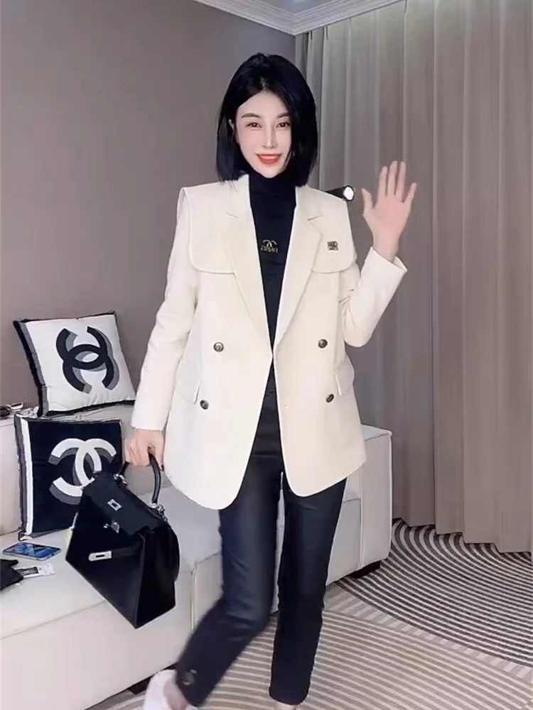 985高品质新款毛呢加棉西装外套女欧货宽松休闲西服高级感气质