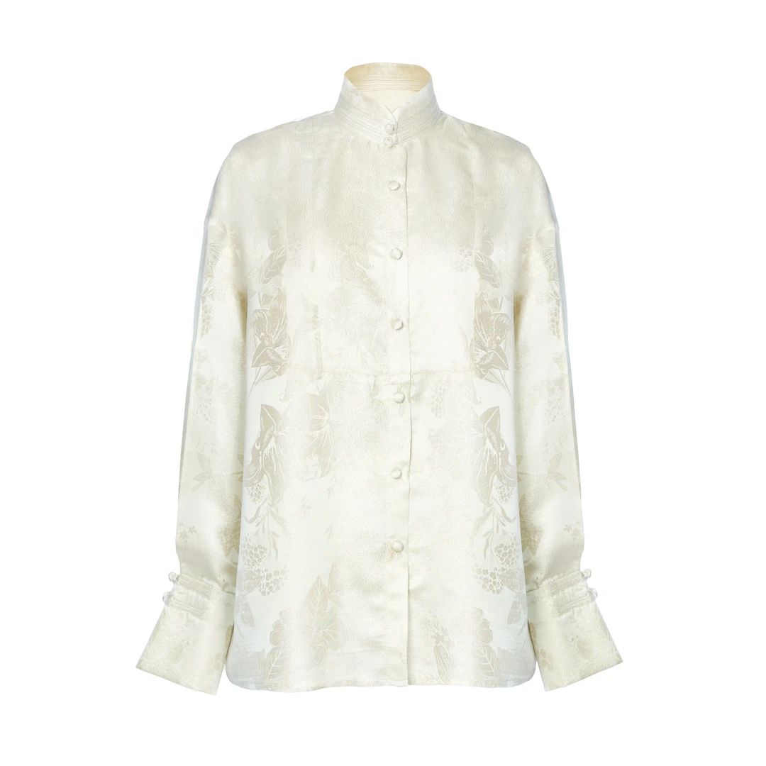 JUNYANG杨君 初绽芳华织金中式立领衬衫