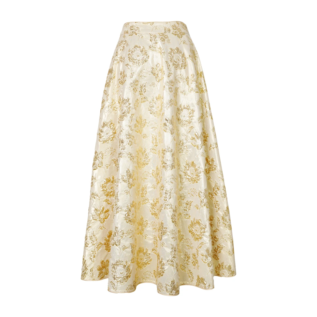 【吴瑾言同款】JUNYANG杨君 鎏金虞美人中式伞裙