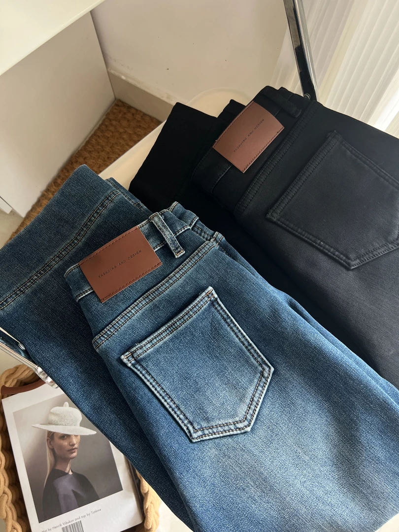 冬款加绒弹力牛仔裤女窄版不贴腿裤子高腰遮胯显瘦梨形身材九分裤