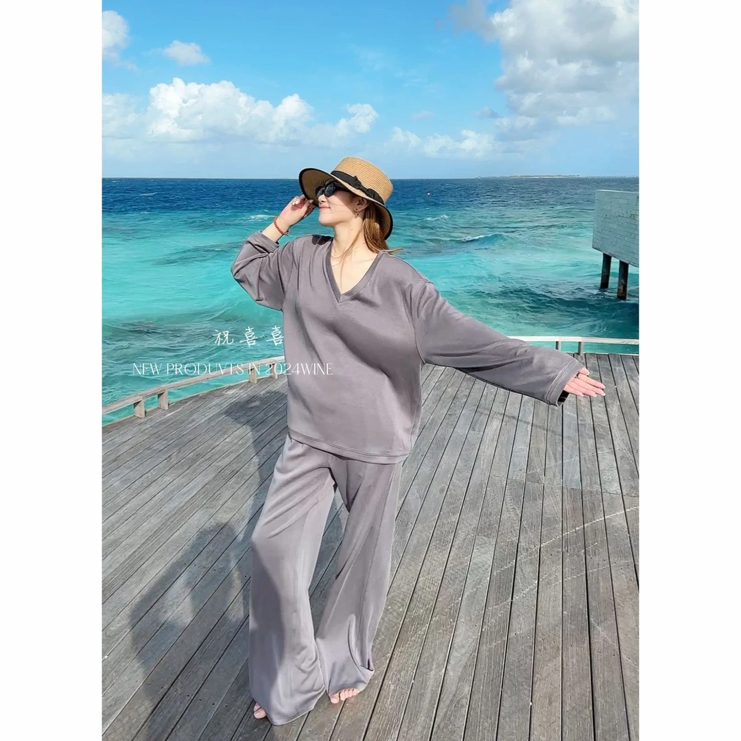 祝喜喜【再生纤维素】慵懒秋冬套装设计感秋冬宽松休闲长裤卫衣套装