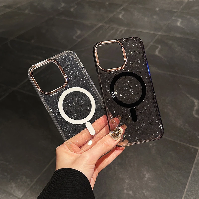 渐变闪粉磁吸适用iPhone16promax手机壳iPhone15透明防摔14保护套