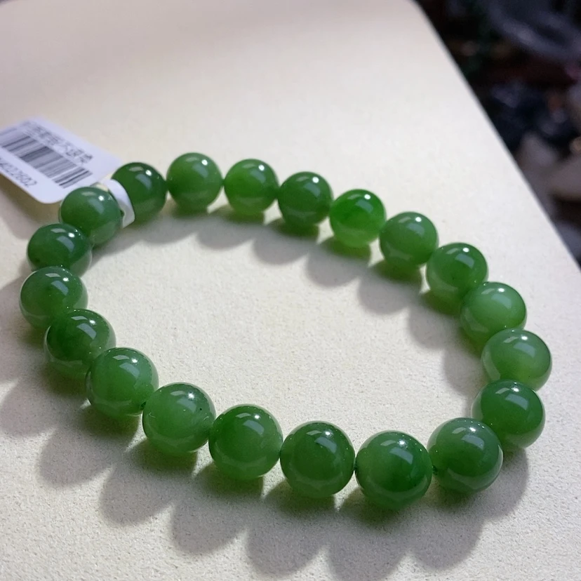 【闪购商品】和田玉收藏级老坑料高冰碧玉辣绿猫.眼手串10m未镶嵌