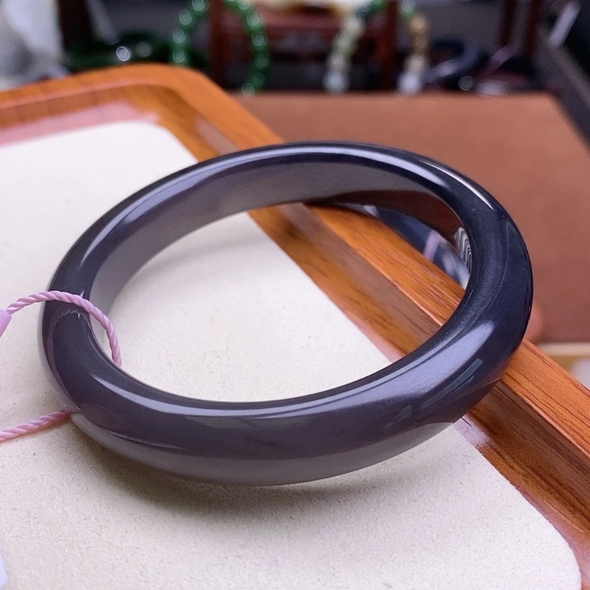 【闪购商品】和田玉孤品56收藏级冰底烟紫帝王紫手镯未镶嵌