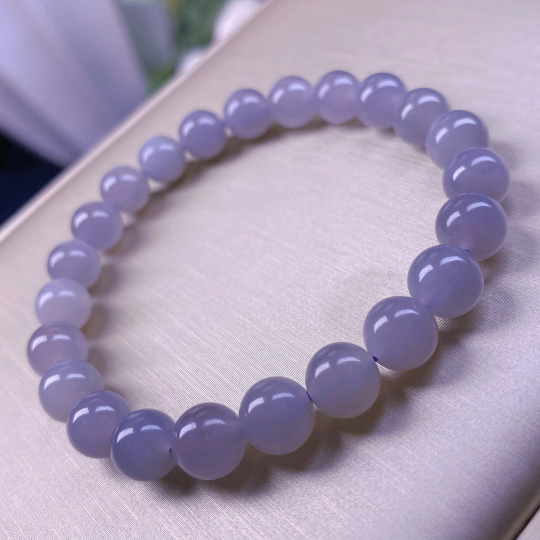 天然和田玉烟紫仙女紫圆珠约8mm手链素单圈手串女新中式@4032510