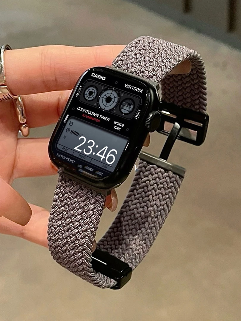 休闲尼龙编织磁吸表带弹力适用applewatch8苹果手表iWatchS9女se2