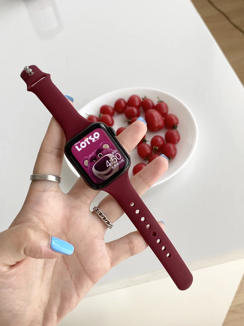 可爱小蛮腰细款休闲运动硅胶表带适于s9苹果手表iwatch8/7代456SE