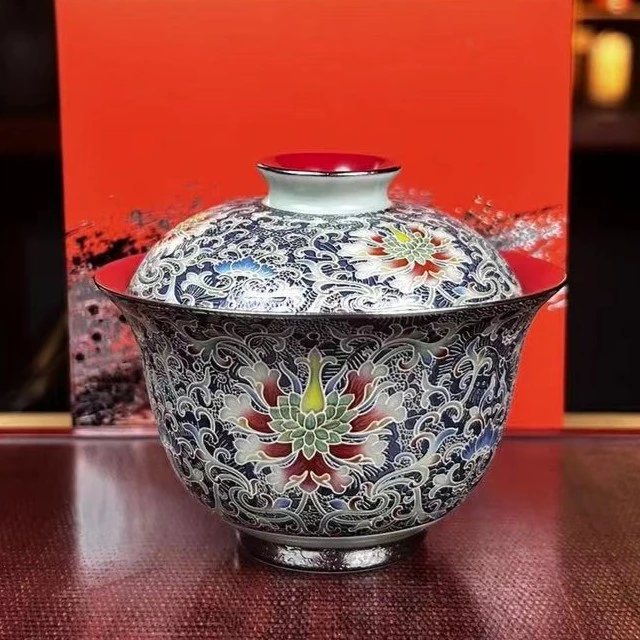【西泠上新】景泰蓝珐琅釉缠枝纹盖碗(故宫宝蓝色)HX00124142b