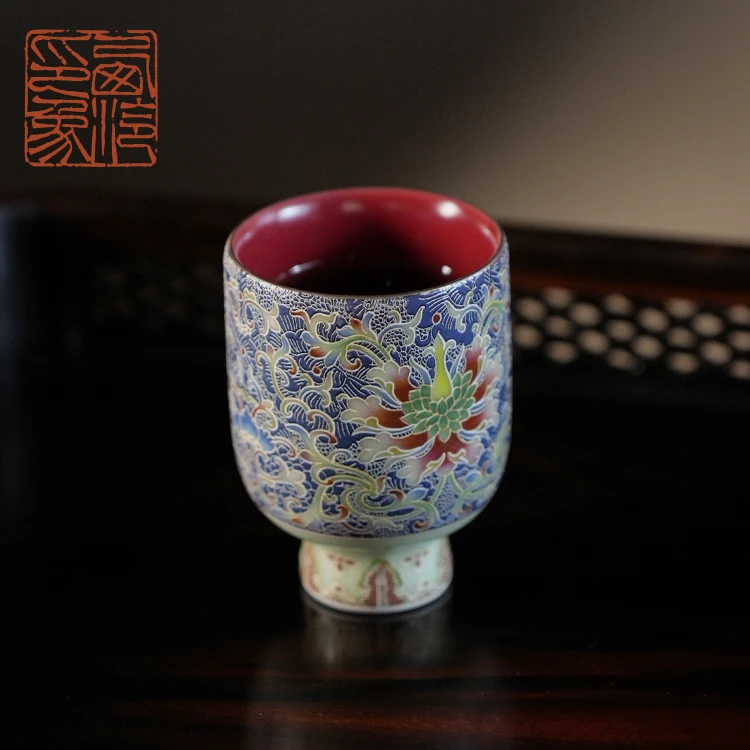 【西泠上新】景泰蓝珐琅釉缠枝纹高升杯（故宫宝蓝色）HX0129