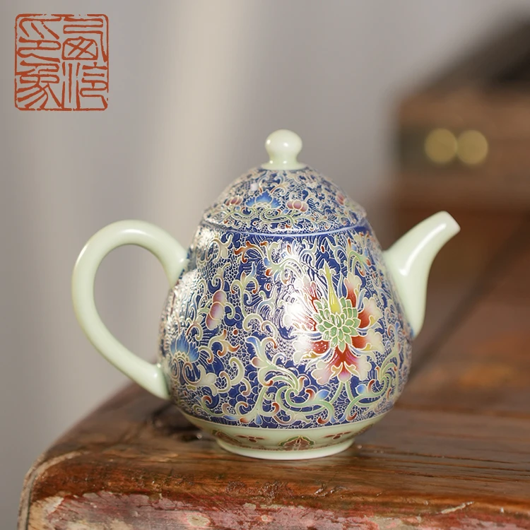 【西泠上新】景泰蓝珐琅釉缠枝纹壶（故宫宝蓝色）HX0133