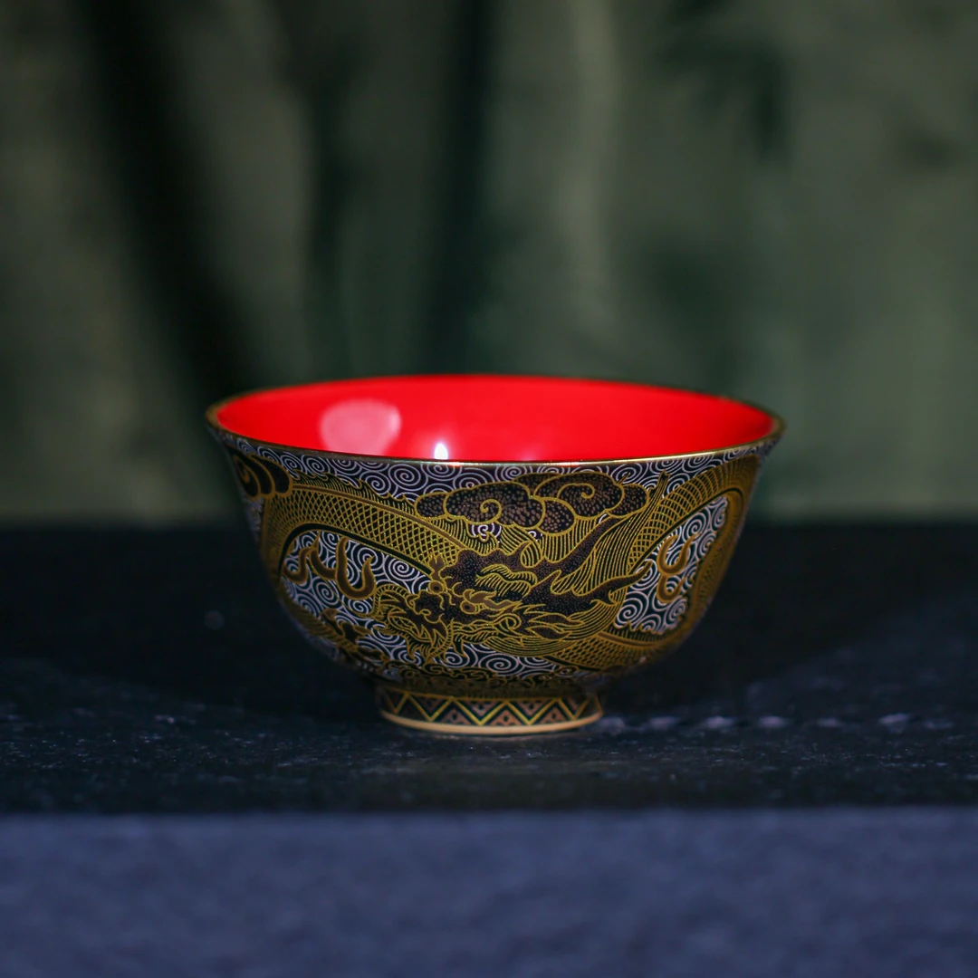 【西泠上新】金银措龙纹压手杯（南红釉） HX0272c