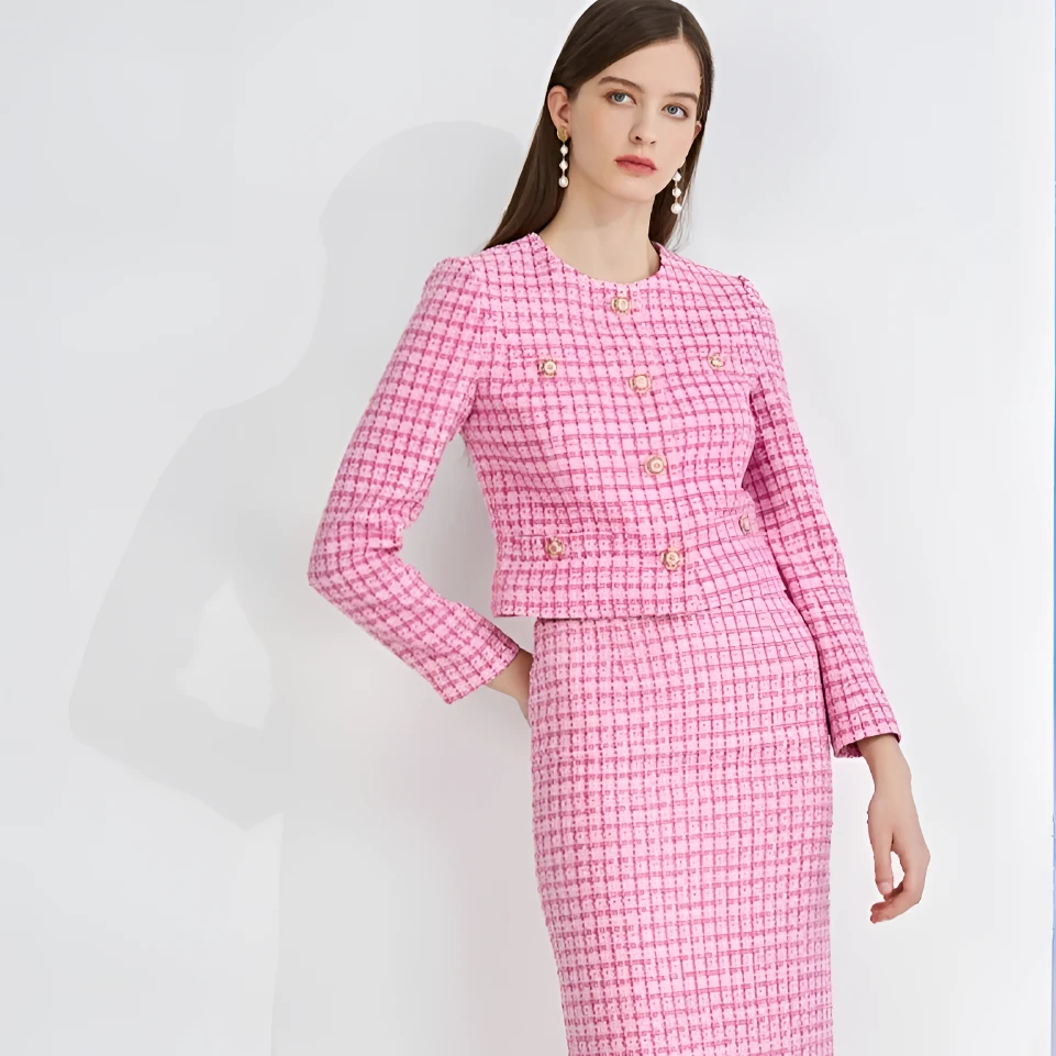 【孤品福利】粉色小香风短外套春季上衣女外套J231XSF102PK9/zb