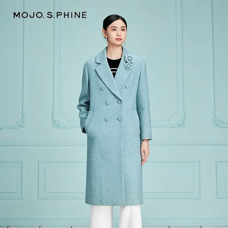 【晨粉专享价】秋冬修身绵羊毛长款毛呢大衣外套MJED19WLC121T11/zb