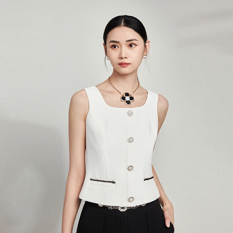 2024夏季新款优雅气质方形领马甲优雅简约百搭-MJFA04WVT020W31