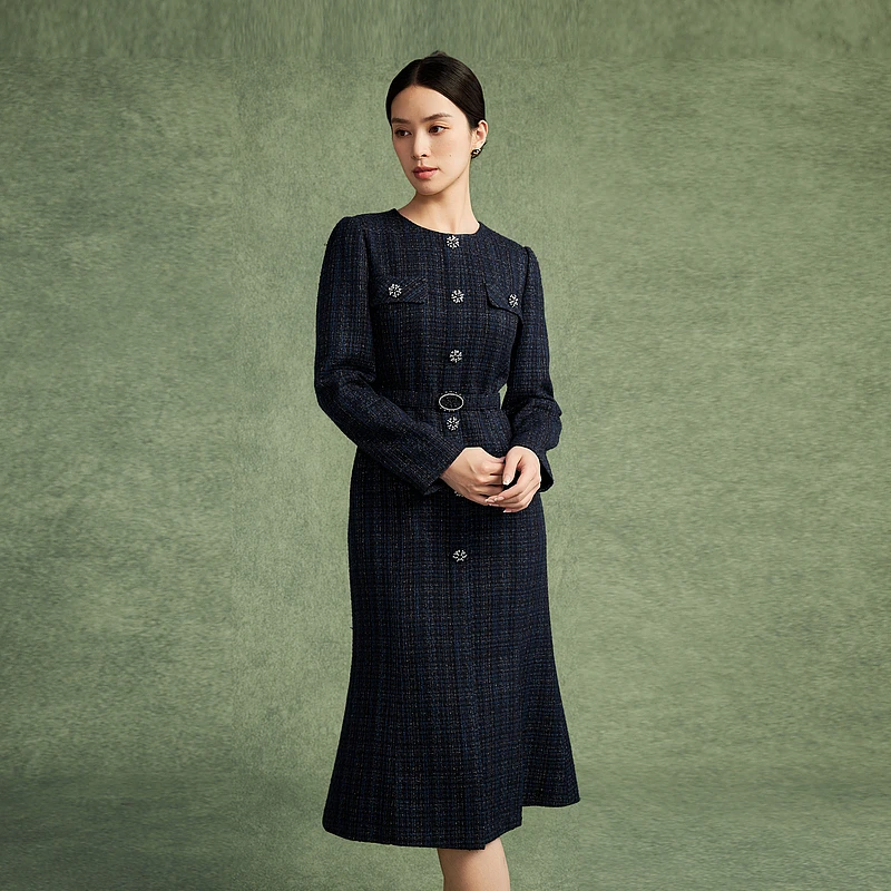 2024秋冬新款时尚优雅千金名媛风浪漫鱼尾连衣裙-MJFD05WOP329A01