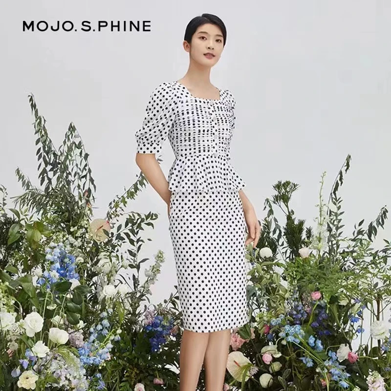 MOJO小波点梭织连衣裙-MJDB01WOP011W11时尚气质夏季印花修身黑白