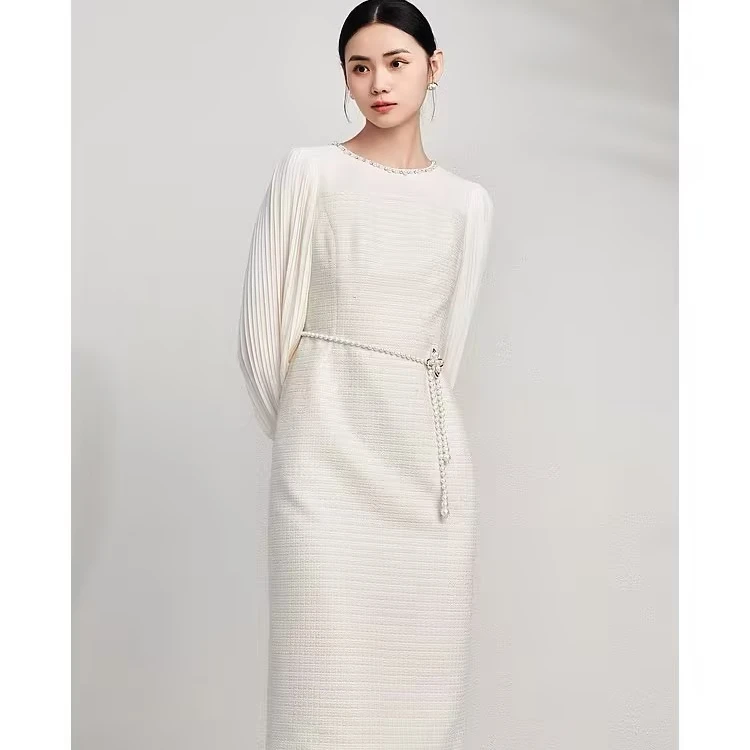 【晨粉专享价】法式优雅粗花呢连衣裙2024年新款-MJFA02WOP314C01