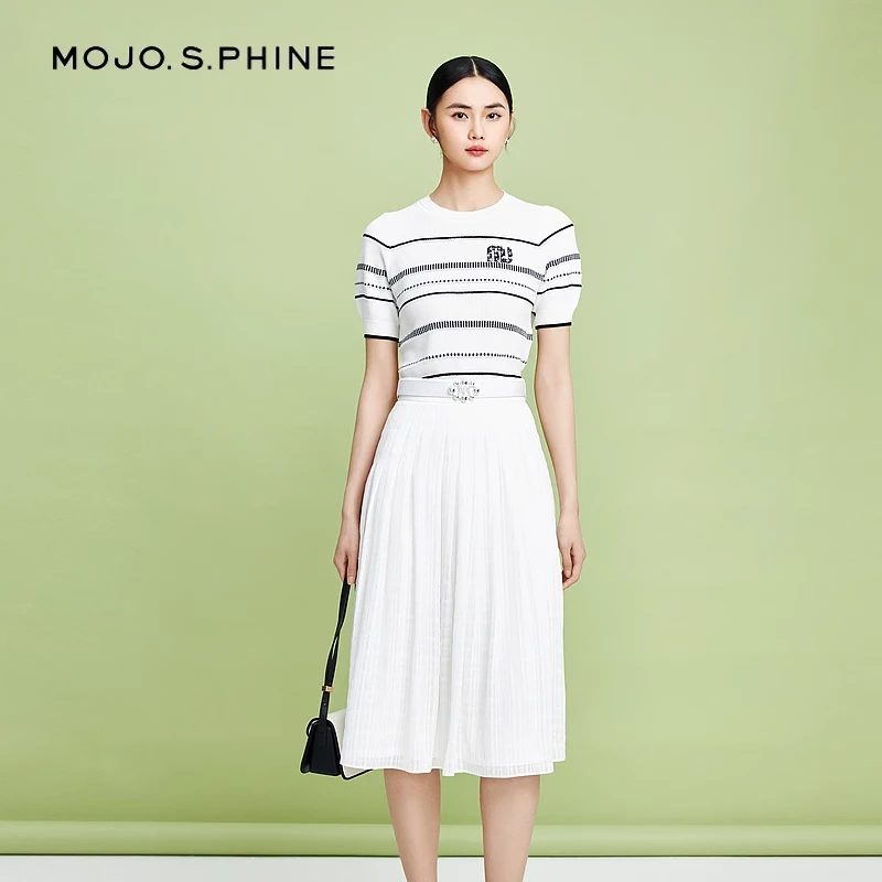 【晨粉专享价】新款夏季冰丝质感法式条纹针织衫-MJFB03KPR412W11