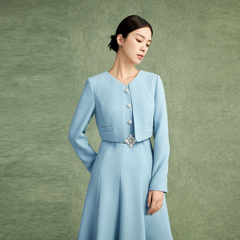 假两件小香风连衣裙2024年新款优雅修身中长裙-MJFD02WOP310U41