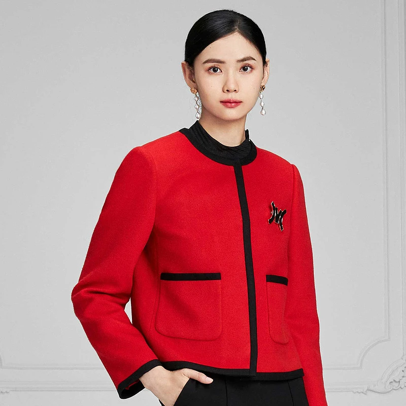 绵羊毛针织开衫新年限定2024新款高级感红色外套-MJFA01WJK001R11