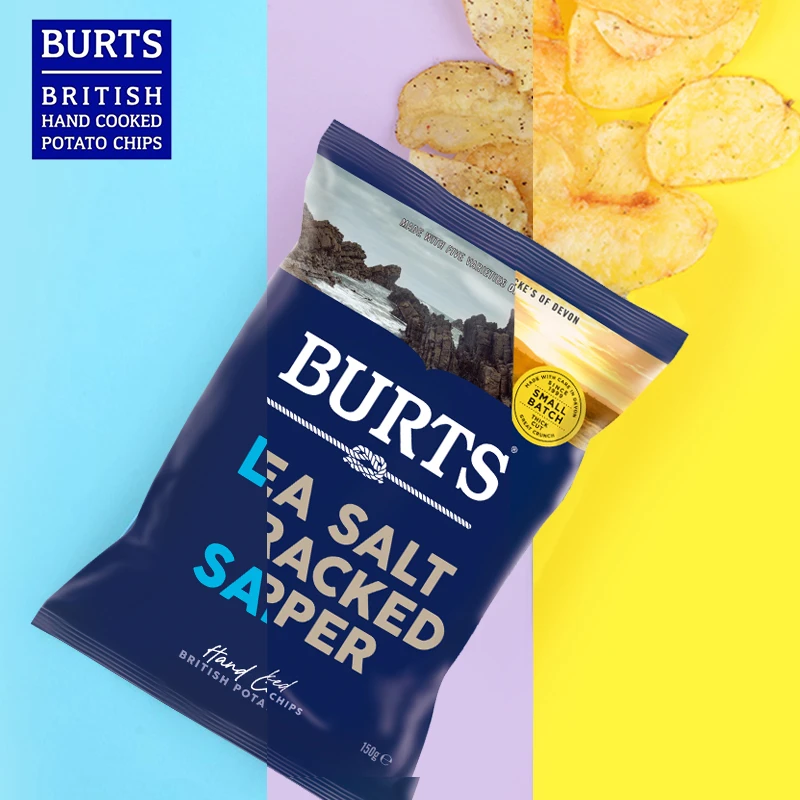 英国原装进口啵尔滋BURTS干酪洋葱海盐胡椒150g袋装手工薯片酥脆