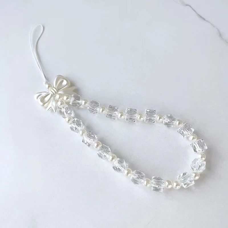 少女心ins方块水晶蝴蝶结串珠挂绳防摔防丢腕带便捷手绳挂链