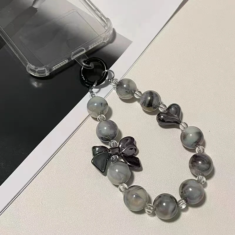 小众手机挂绳混彩咖啡色圆珠子串珠手链短款手腕挂件手提链ins网