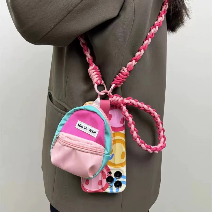 手机挂绳长款潮流多巴胺旅游彩色软软小书包斜跨绳包包挂件零钱包