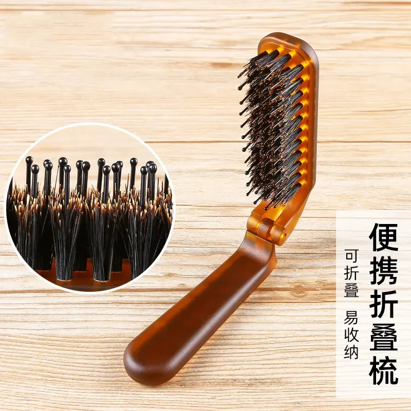 【卖爆】便携可折叠猪鬃毛梳随身顺发梳头抚平毛躁蓬松造型打毛梳子