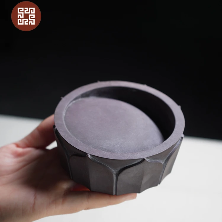 易水砚砚台天然原石经典仿古莲花马蹄砚书法专用可研墨磨墨砚台