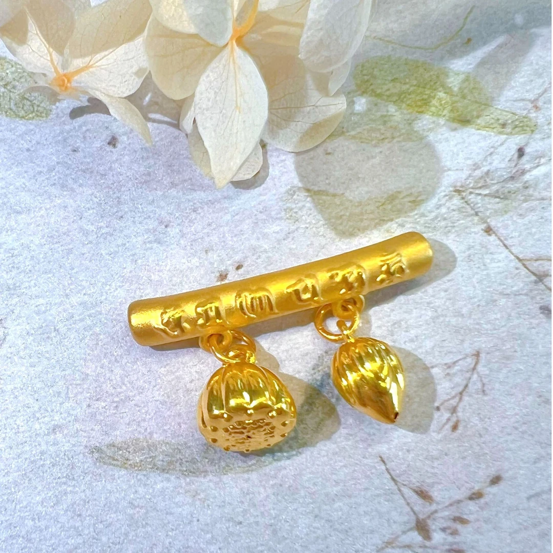 【润昇珠宝】足金999竹节两世欢六字真言3D硬金工艺吊坠（不含链）