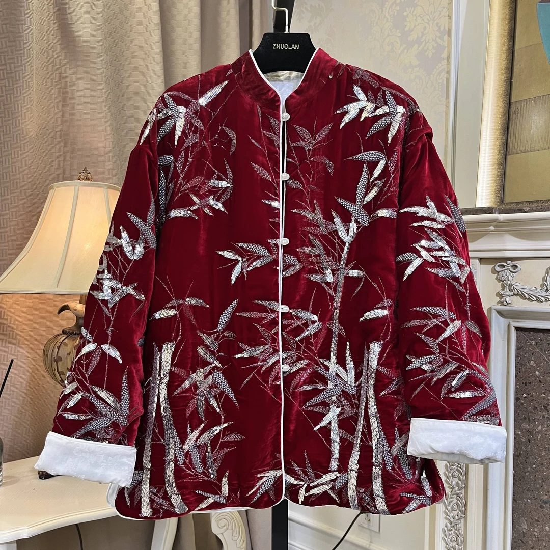 002125重工刺绣棉服国风时尚休闲百搭女士立领秋冬