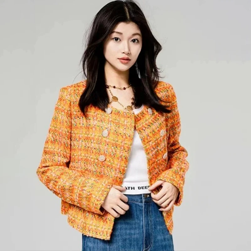 {专柜}商场同款2025冬季新款气质圆领双排扣小香风外套女5400837