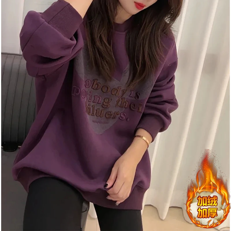 2025年秋冬季新款设计感卫衣中长款洋气减龄小个子加绒加厚女装潮