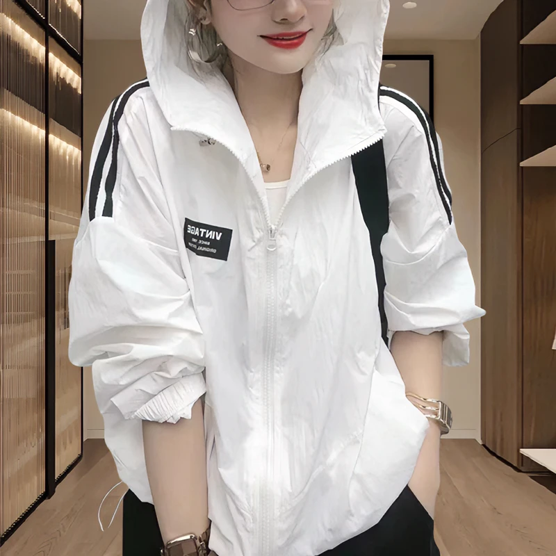 韩版长袖宽松外套2025夏季新款防晒衣女款外穿透气连帽防晒服女士