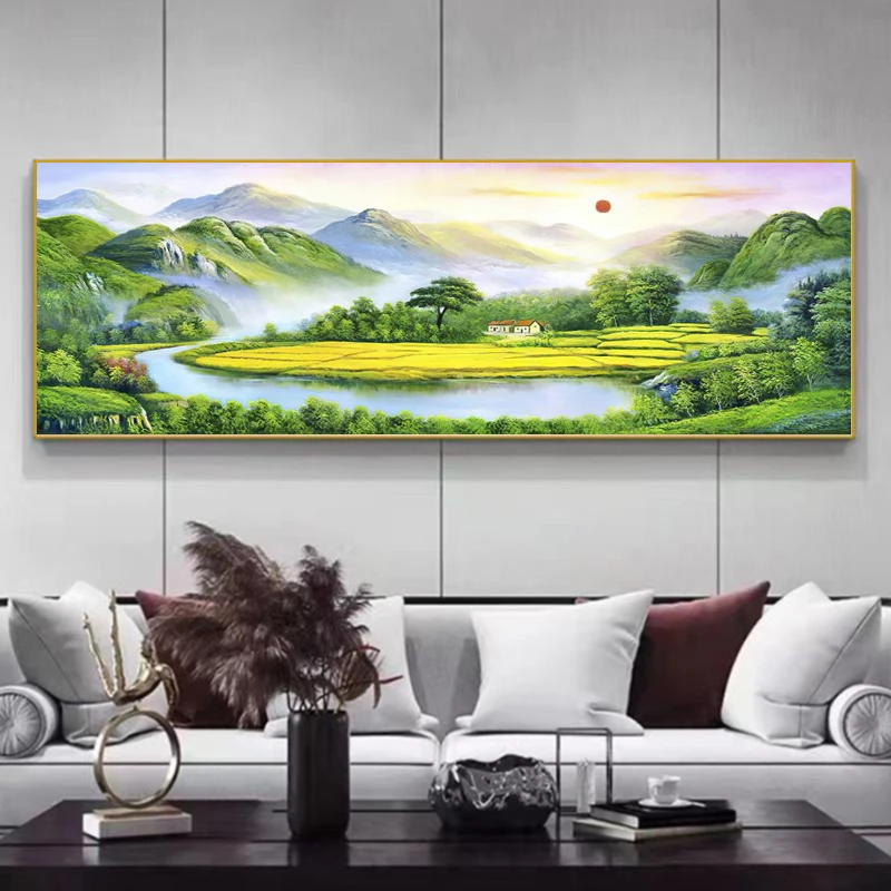 新中式山水横幅晶瓷画装饰画客厅沙发背景墙挂画办公室字画挂墙