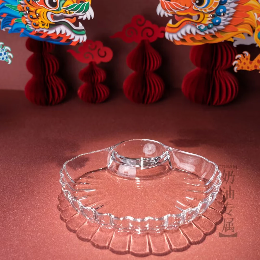 饺子盘子带醋碟家用玻璃水饺盘高颜值专用分格贝壳菜盘创意水果盘