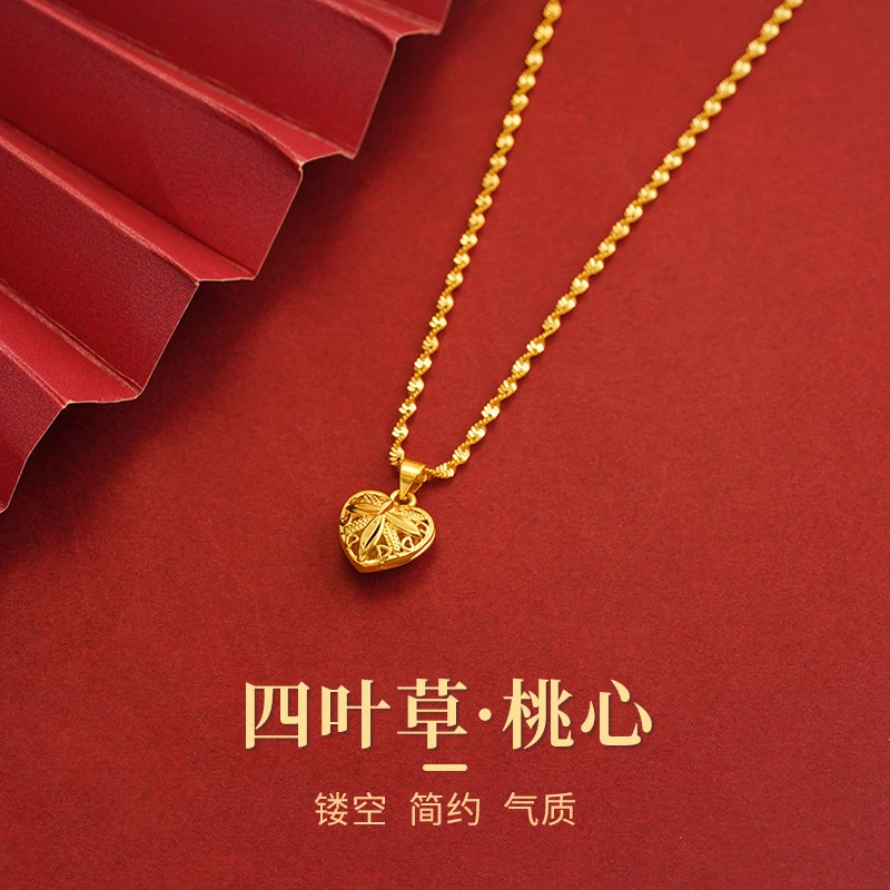 时尚镂空桃心项链女久不掉色复古心形饰品新品锁骨链