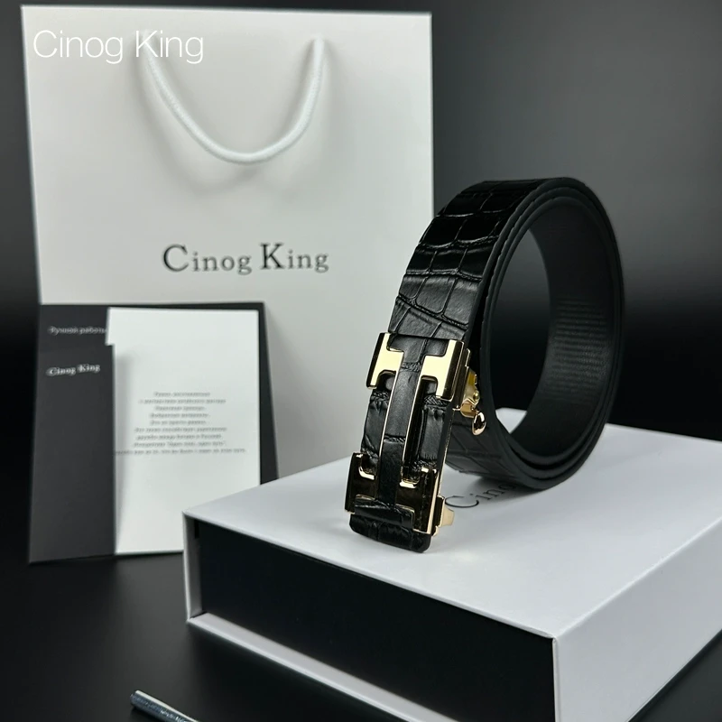 Cauxpus Krteen男士皮带H版简约真皮平滑扣商务纯铜高档潮裤腰带