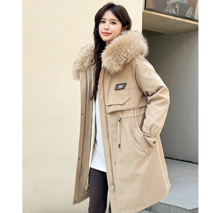 海宁2025冬季女款派克服大衣狐狸毛领派克服皮草可拆卸可脱卸潮流