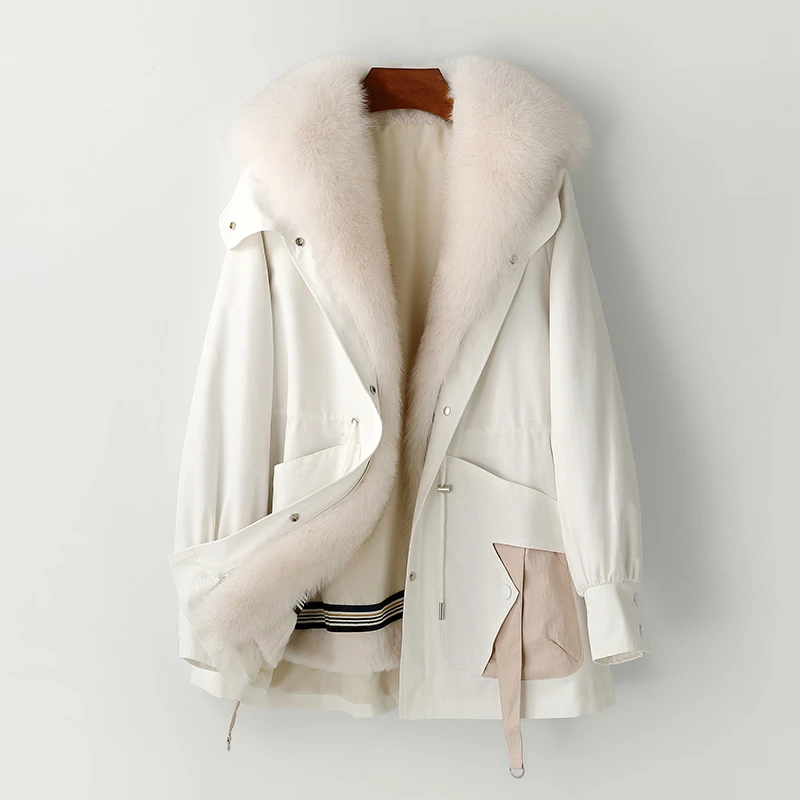 【出水芙蓉】海宁派克服女狐狸毛领兔毛内胆可拆卸皮草外套大衣韩版